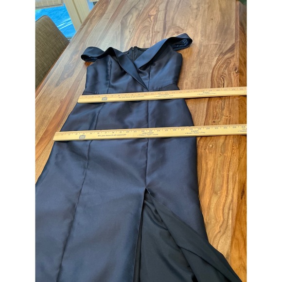 Alfred Sung Navy Midnight Blue Off The Shoulder Satin Gown Size 8 Evening Formal - Picture 7 of 15